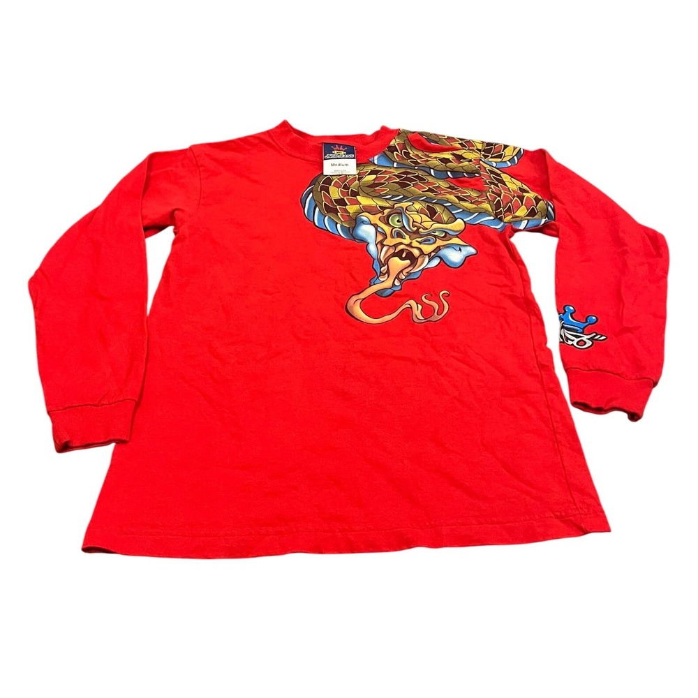 JNCO Jeans Graphic T-Shirt Mens Medium Red Long Sleeve Dragon Snake Y2K Skater
